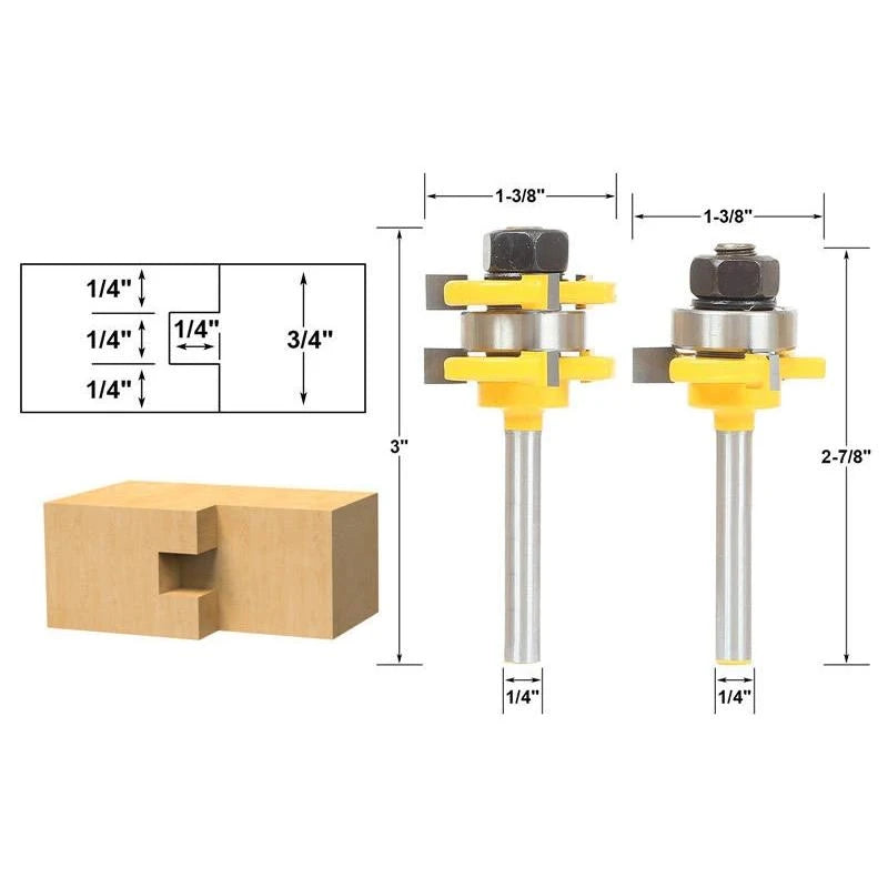 Saker 3-Teeth T-type Tenon Knife Cutter 2PCS - Yellow 1/4