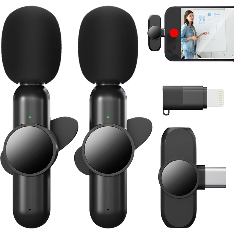 SAKER Wireless Microphone, Dual Omnidirectional, Plug-and-Play, Compatible with iOS and Android