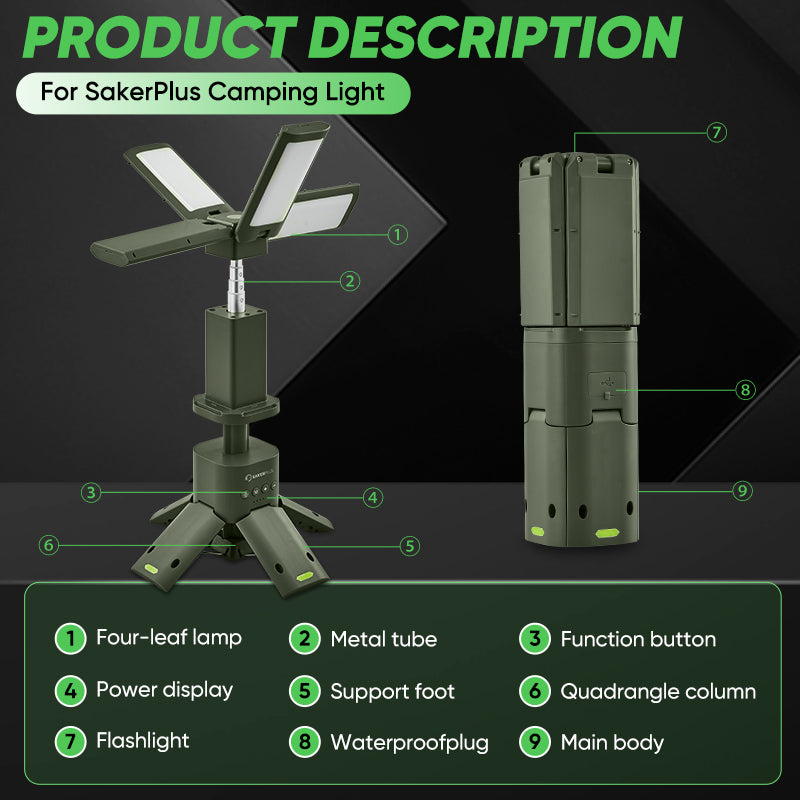 Saker® Camping Lantern with Four Led Lamps