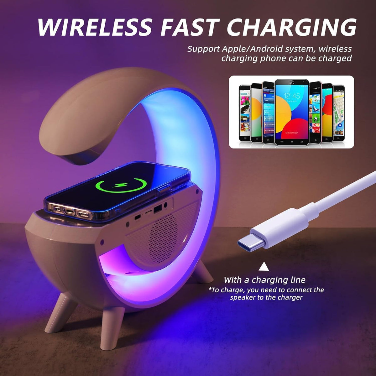 Sakerplus® G-shaped Led Wireless Charging Speaker